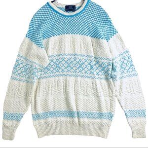 SEARS GRANDPA BLUE OFF WHITE KNIT SWEATER OVERSIZED TOP UNISEX WOMEN MEDIUM